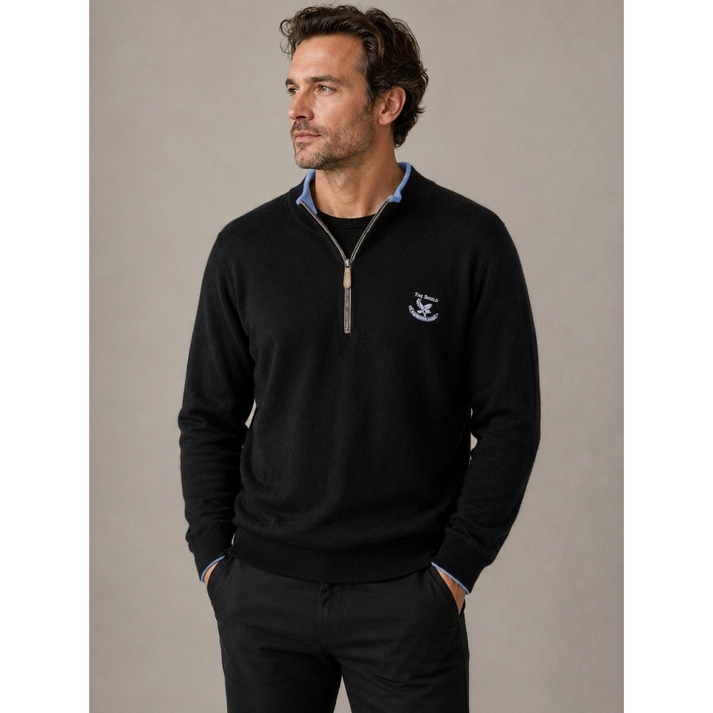 Greyson Quarter Zip Sweater Mens XL Black Wool Cashmere Aquidneck Club Pullover